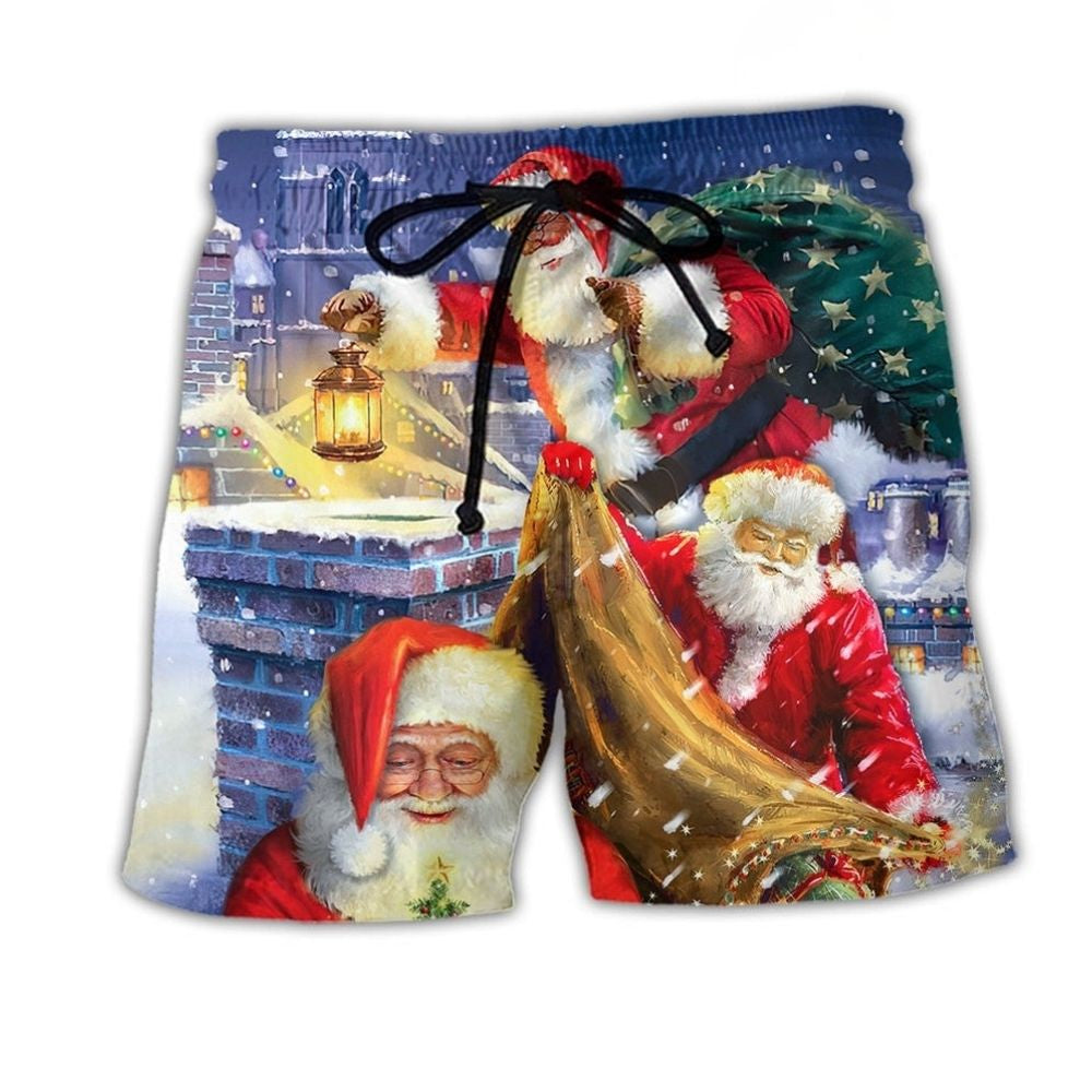 Funny Santa Rooftop Holiday Art – Beach Short