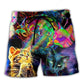 Psychedelic Cat Neon Galaxy Art – Beach Short