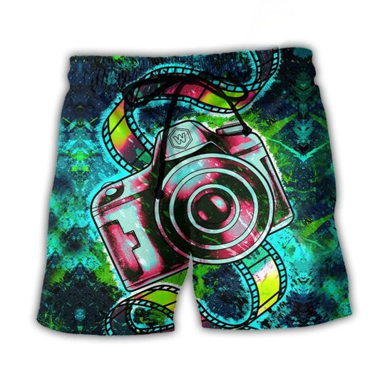 Abstract Colorful Retro Camera – Beach Short
