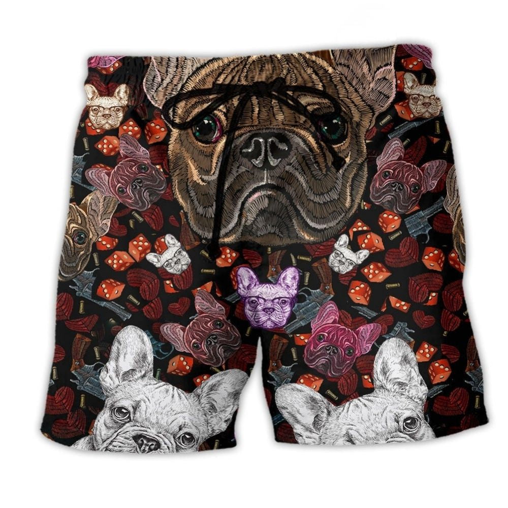 Bulldog Dog Embroidery Cute – Beach Short