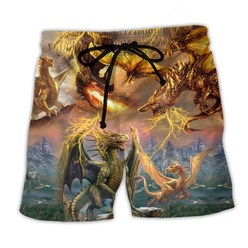 Dragon Love Life Fantasy Art - Beach Short
