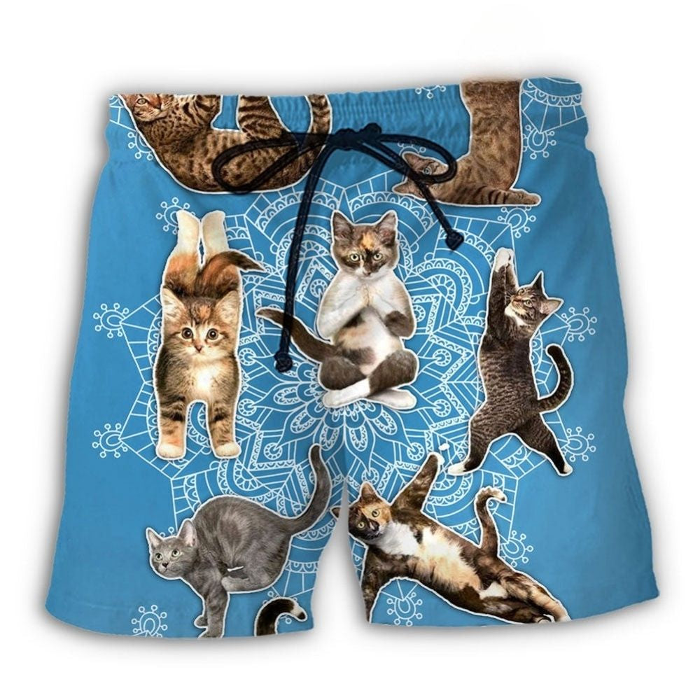 Yoga Cat Mandala Peaceful Art – Beach Short