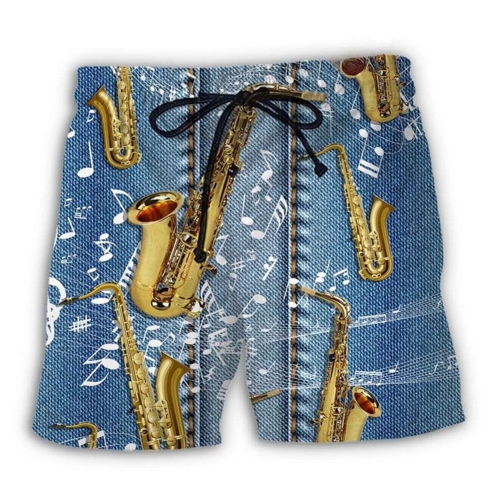 Saxophone Denim Music Art – Beach Short