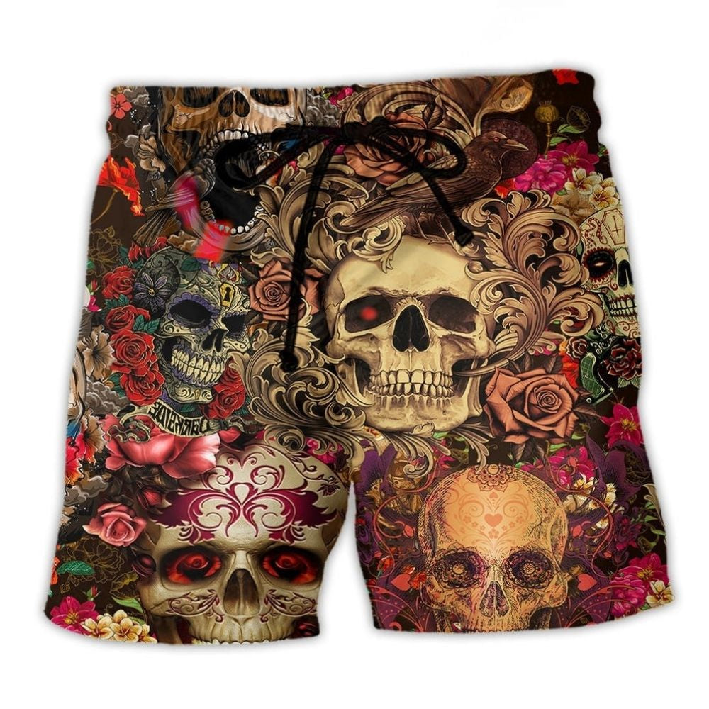 Day Of The Dead Skull Floral – Beach Short