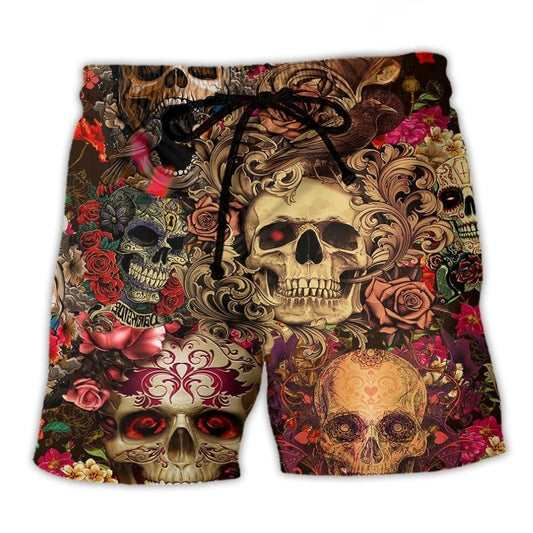Day Of The Dead Skull Floral – Beach Short