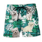 Maltese Dog Tropical Leaf Cute Art – Beach Short