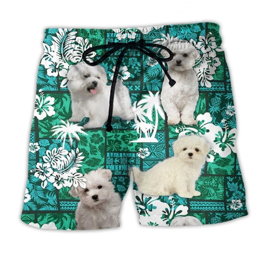 Maltese Dog Tropical Leaf Cute Art – Beach Short