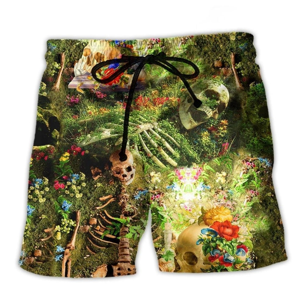 Skull Skeleton Flower Forever Art – Beach Short