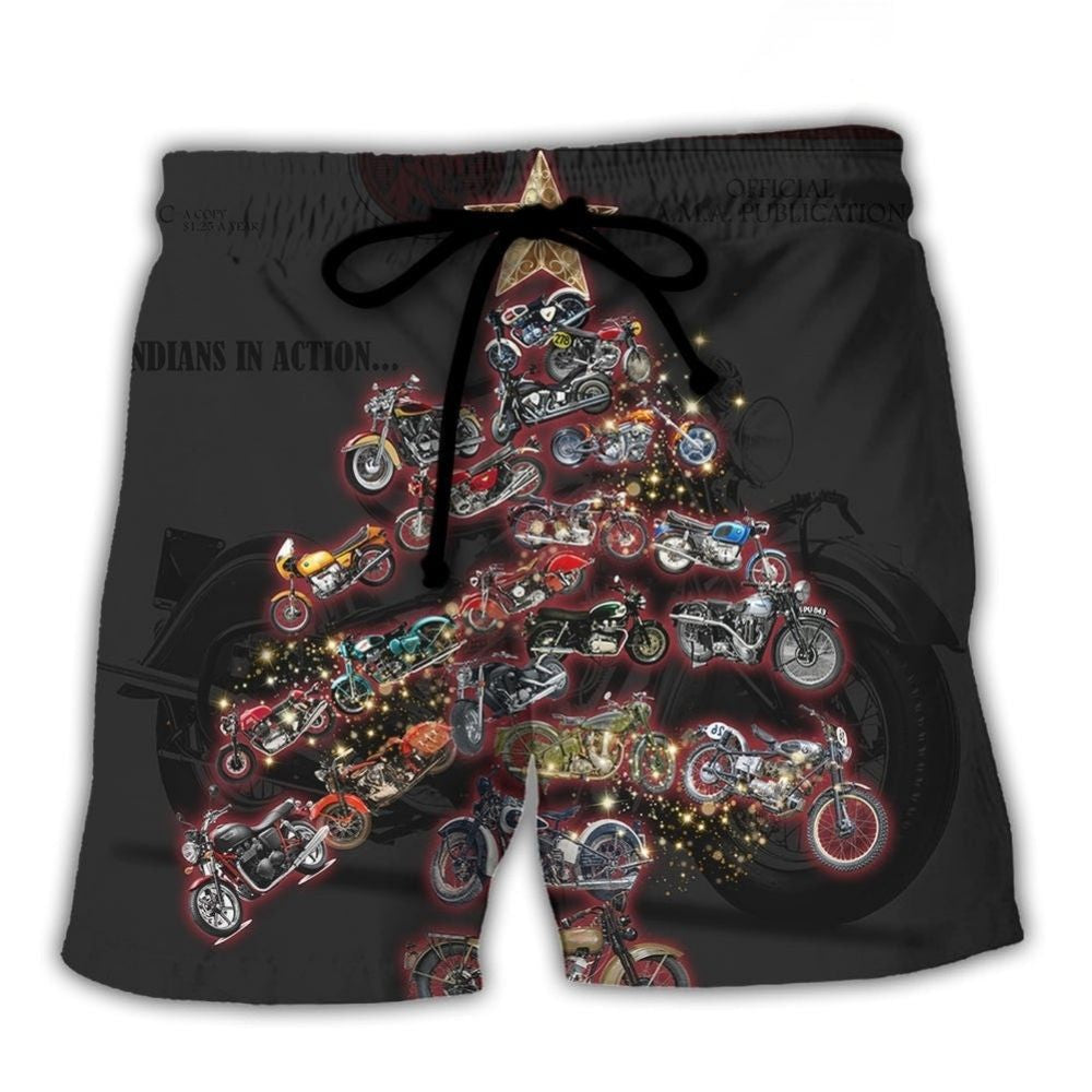 Christmas Motorcycle Tree Retro Holiday – Beach Short