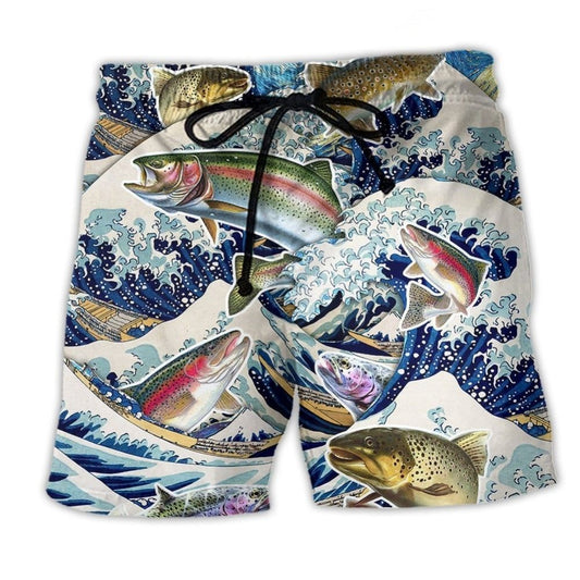 Trout Fishing Big Wave Action Art – Beach Short