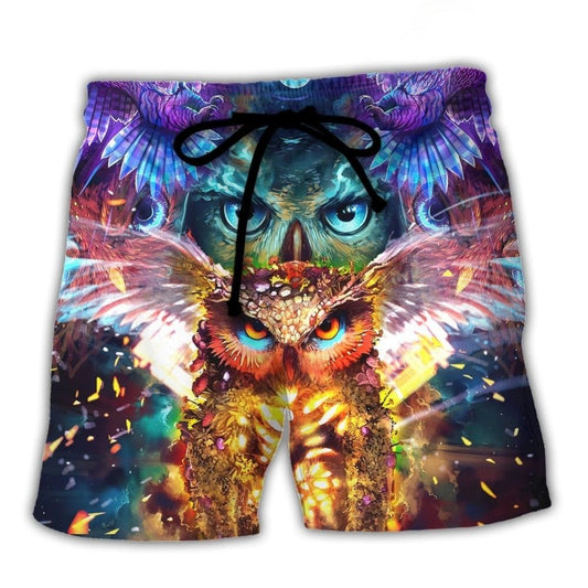 Owl Love Message Minimal Art – Beach Short