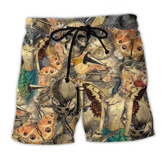 Retro Skull Vintage Graphic Style – Beach Short
