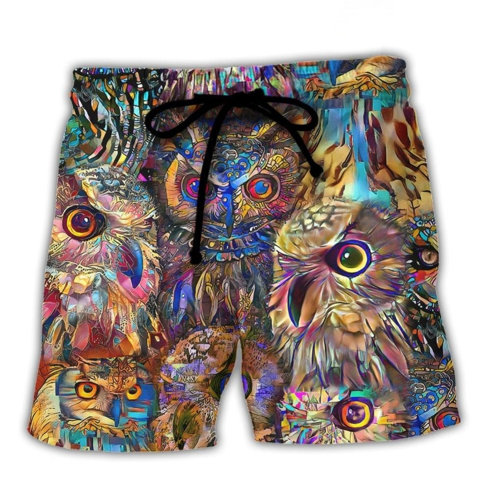 Neon Owl Colorful Wildlife Art – Beach Short