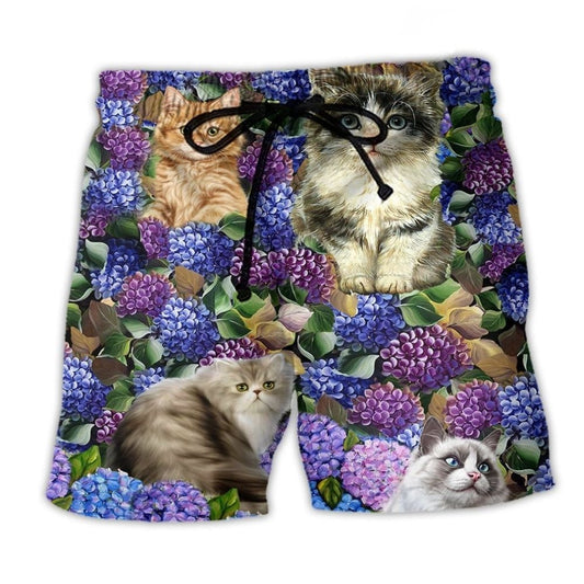 Purple Cat Lovely Flowers – Beach Short