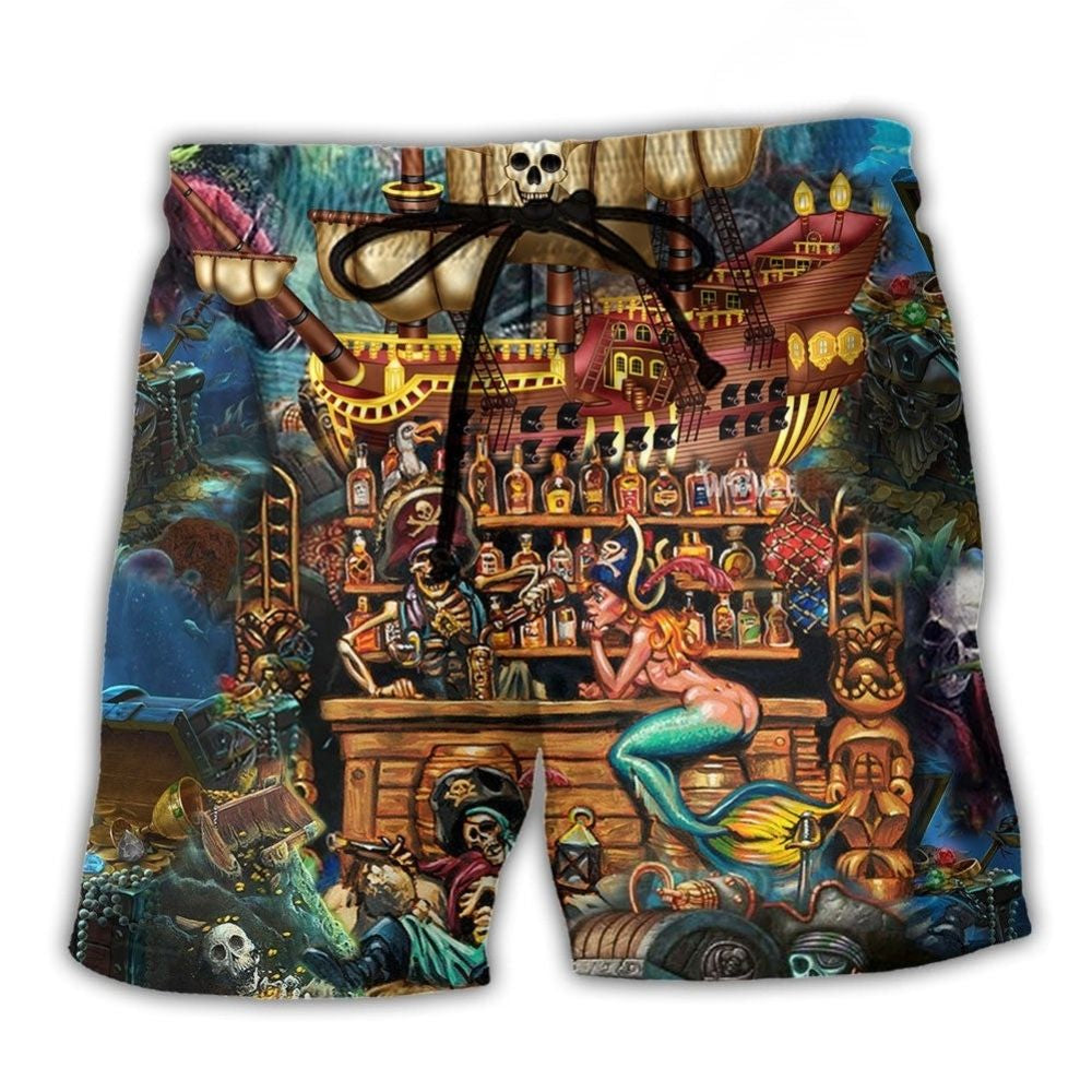 Pirate Skull Treasure Night Sea Art – Beach Short