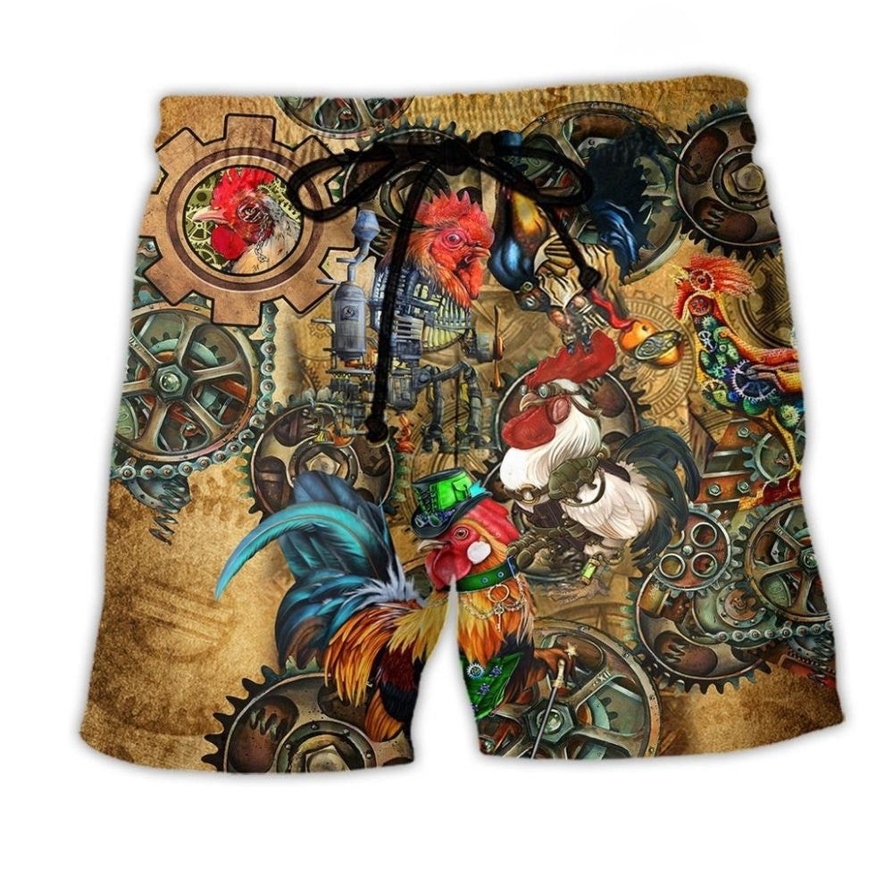 Steampunk Rooster Vintage Art – Beach Short