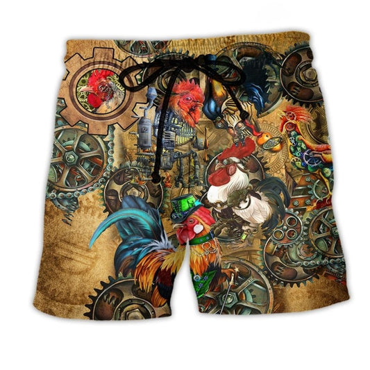 Steampunk Rooster Vintage Art – Beach Short