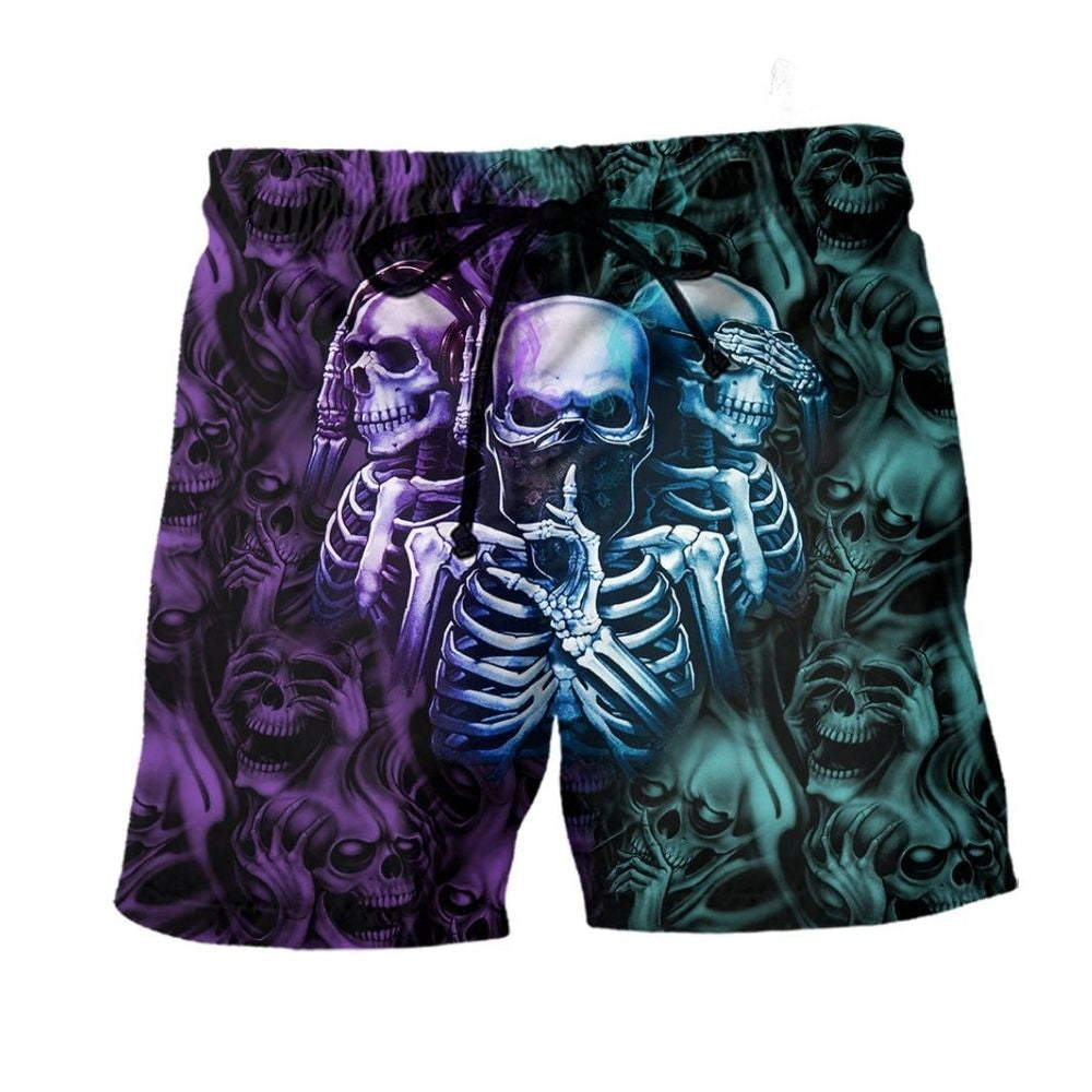 Skull No Hear No See Art - Beach Short