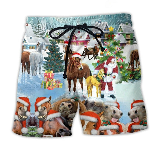 Merry Christmas Happy Horse Love - Beach Short