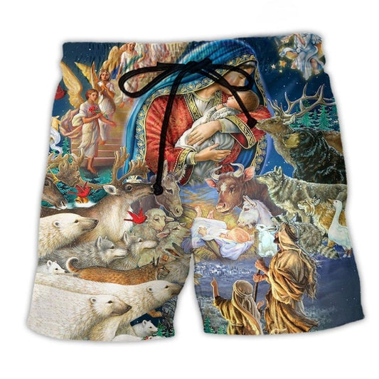 Jesus Nativity Glory Of The Night Art – Beach Short