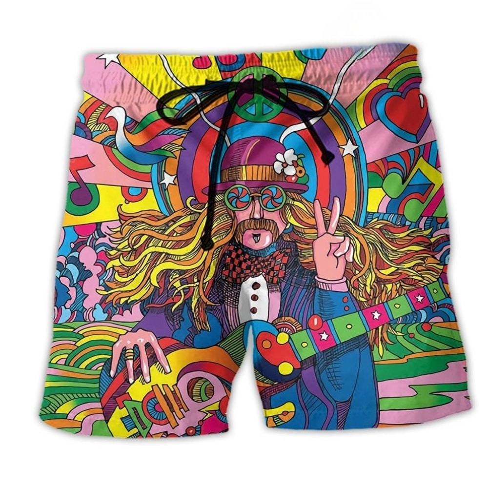 Hippie Rock Music Colorful Art – Beach Short