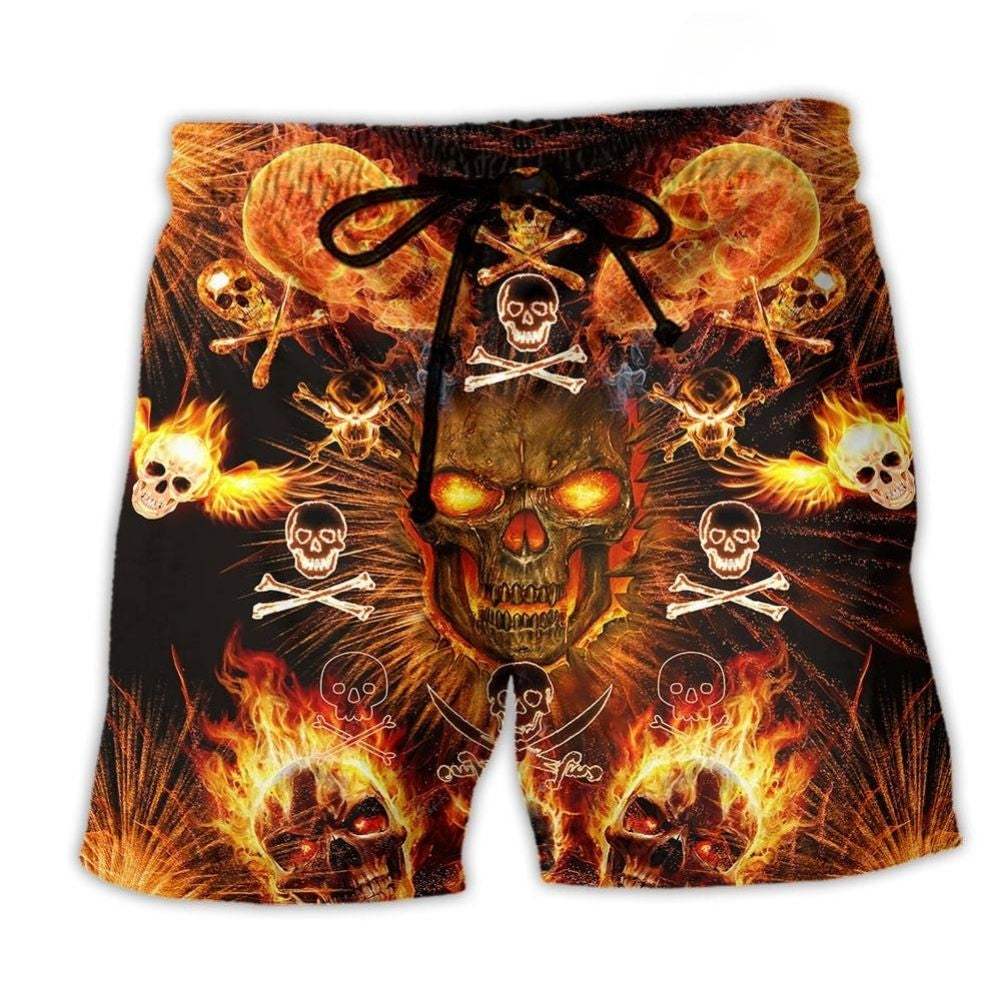 Flaming Skull Bold Unique Fire Art – Beach Short