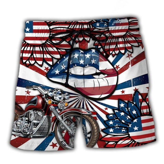 Patriotic Motorcycle Bold Art – Beach Short