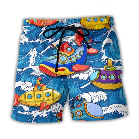 Submarine Diving Wave Art – Beach Short