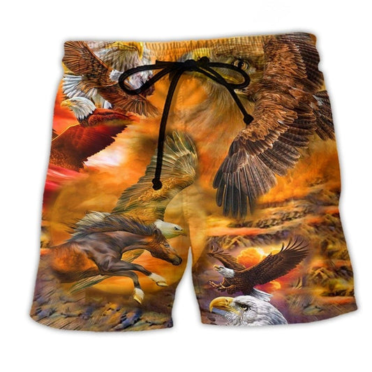 Eagle Flying Sunset Sky Art – Beach Short