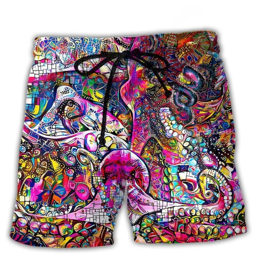 Whimsical Psychedelic Octopus Art – Beach Short