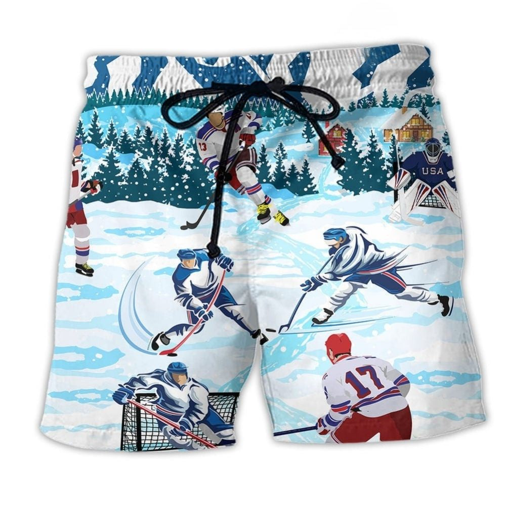 Hockey Snow Mountain Scene – Beach Short