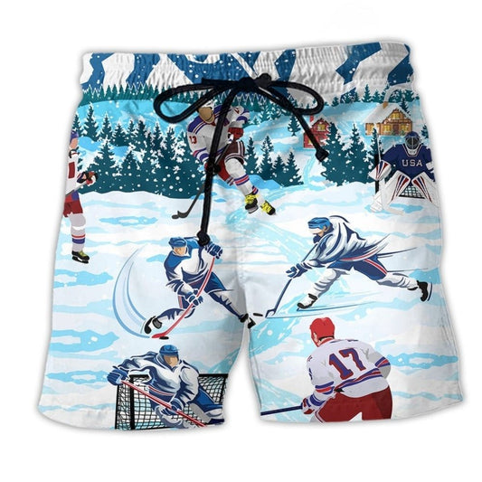 Hockey Snow Mountain Scene – Beach Short