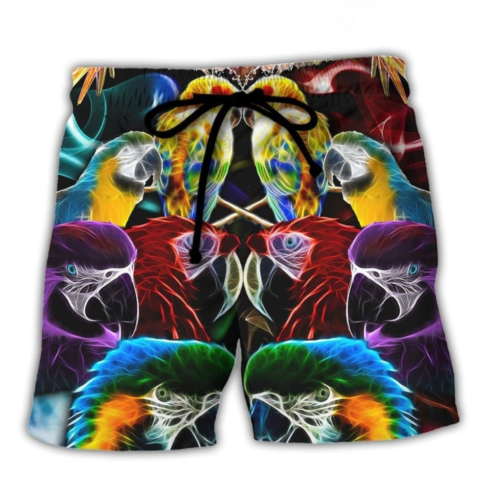 Neon Parrot Colorful Wildlife Art – Beach Short