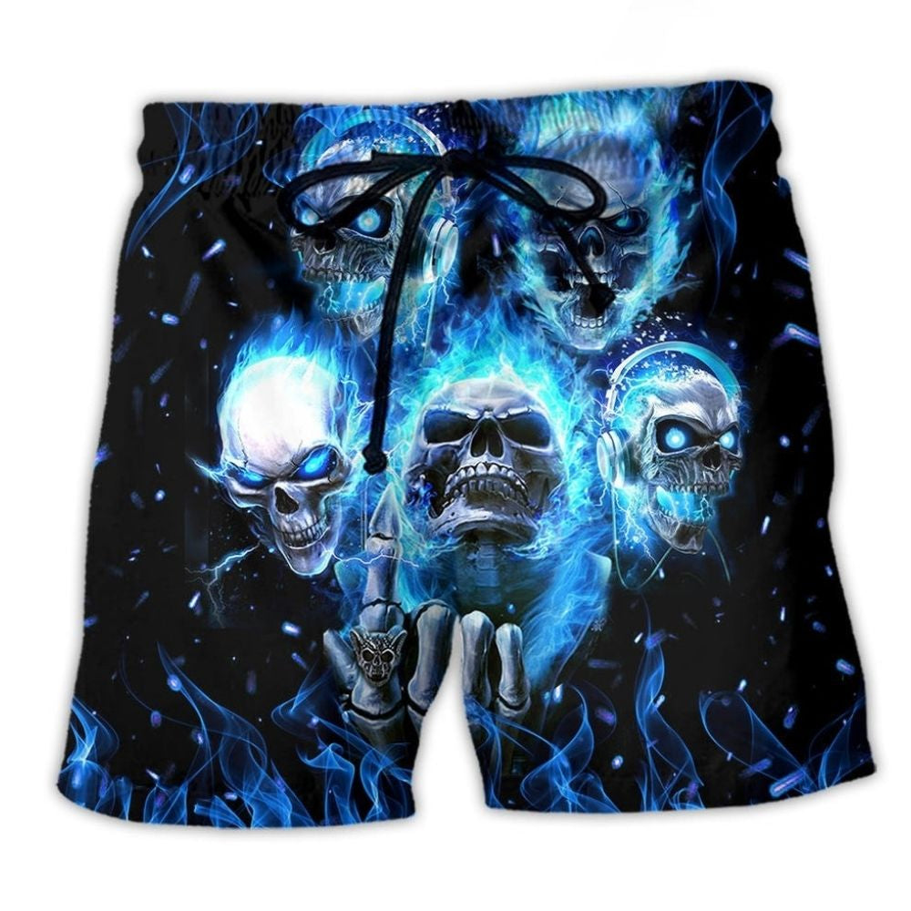 Skull Blue Skull Angry Style Blue - Beach Short
