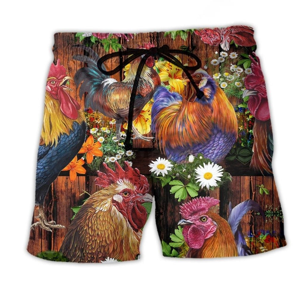 Rise And Shine Rooster Floral Art – Beach Short