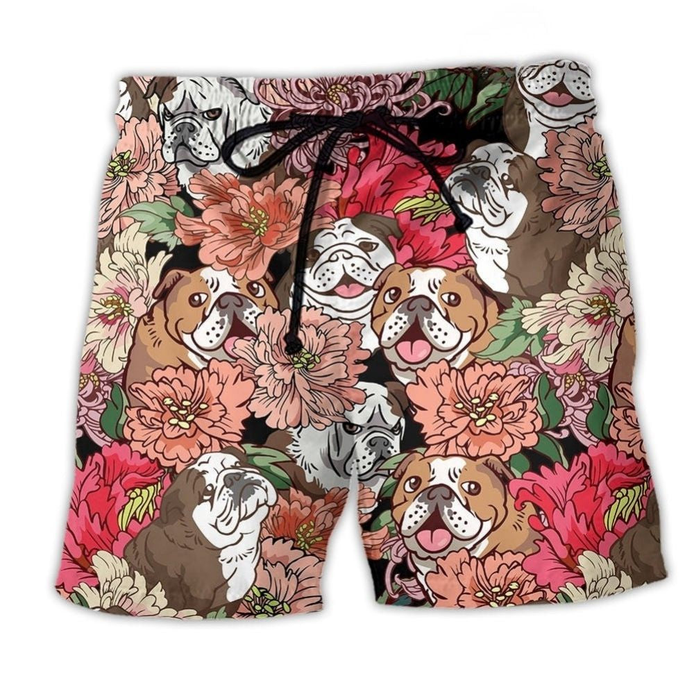 Bulldog With Lovely Floral Art – Beach Short