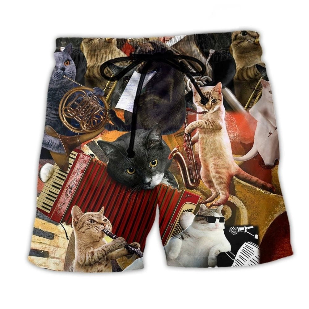 Cat Music Vibes Love Art - Beach Short
