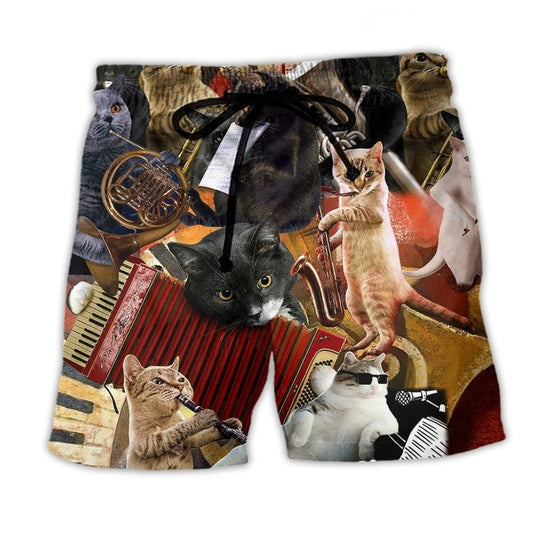 Cat Music Vibes Love Art - Beach Short