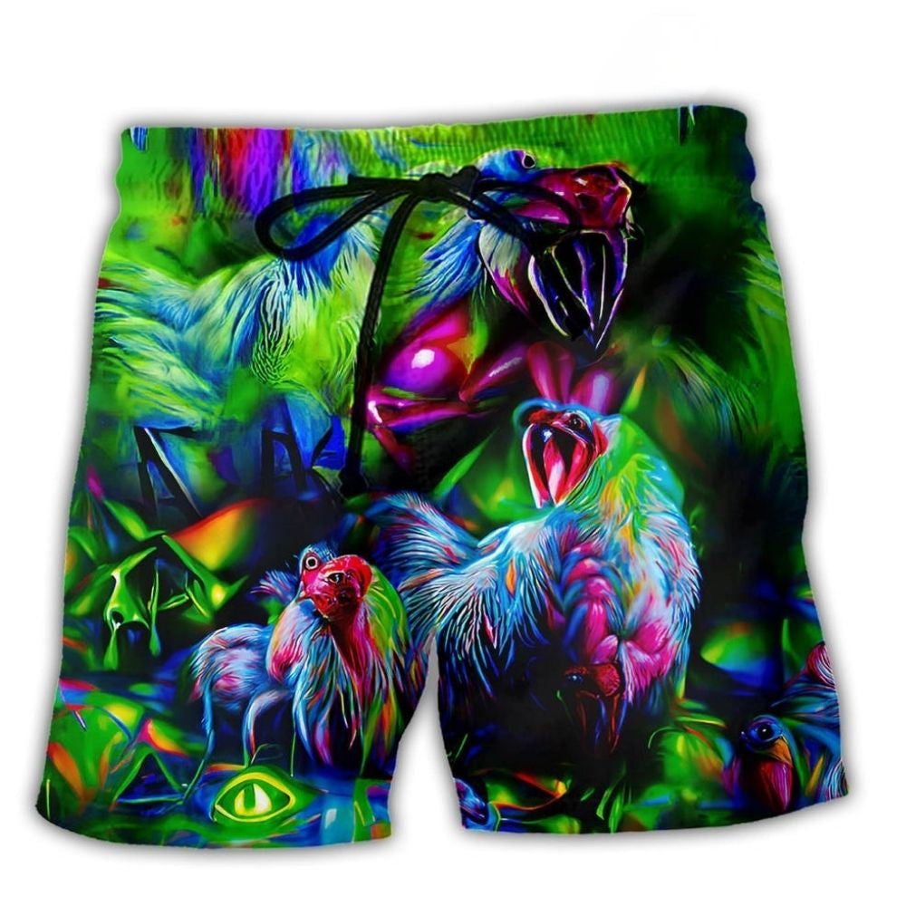 Crowing Rooster Neon Farm Humor Art – Beach Short