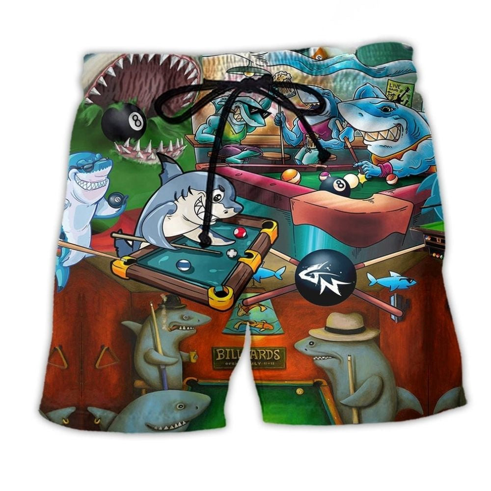 Shark Pool Billiards Fun Graphic – Beach Short
