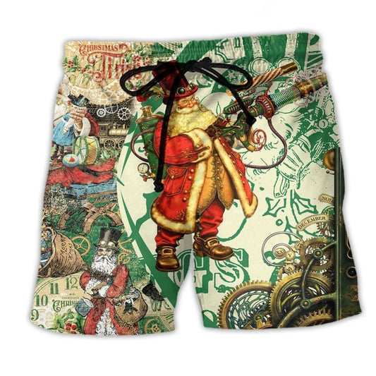 Christmas Steampunk Santa Art - Beach Short