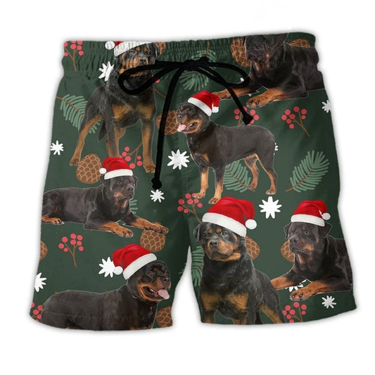 Rottweiler Dog Merry Christmas Holiday Art – Beach Short
