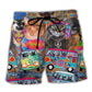 Colorful Cat Love Life Art - Beach Short