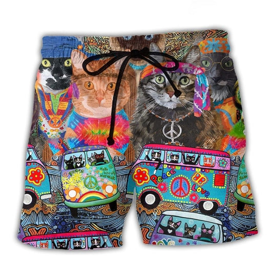 Colorful Cat Love Life Art - Beach Short
