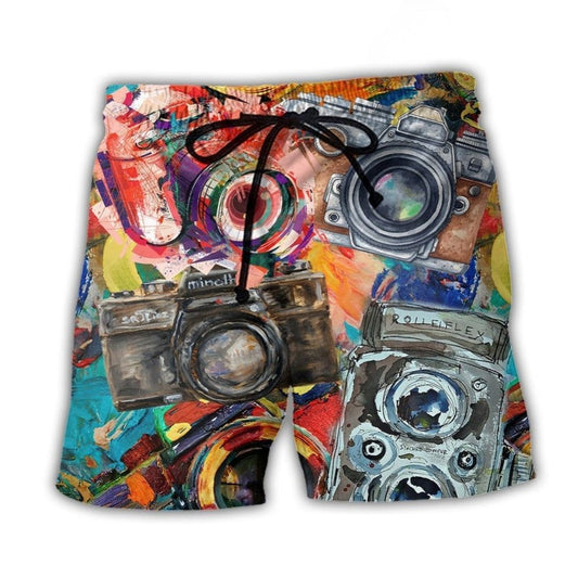 Vintage Camera Retro Colorful Art – Beach Short