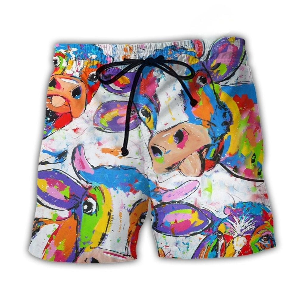 Funny Cow Colorful Farm Art – Beach Short