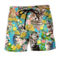 Cute Kitten With Flowers Art – Beach Short