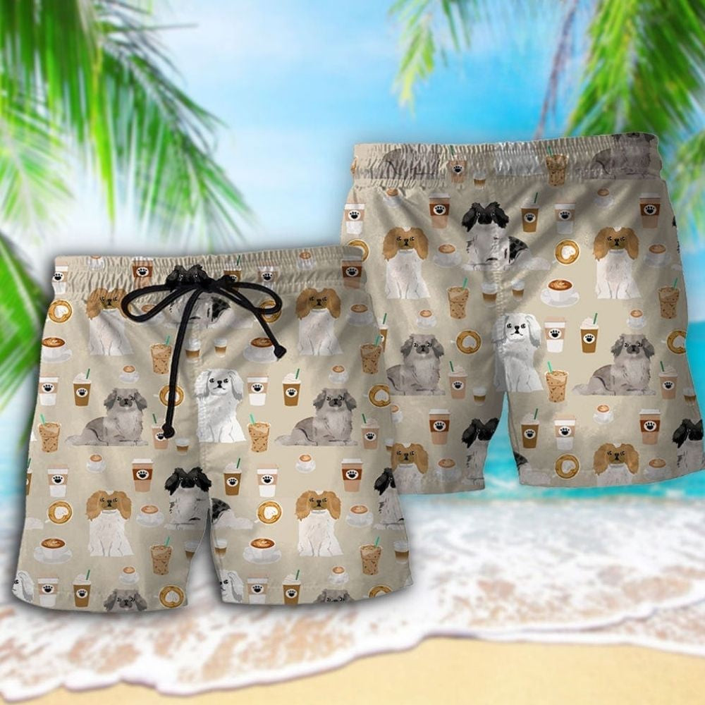 Pekingese Dog And Coffee Cozy Vibes – Beach Short