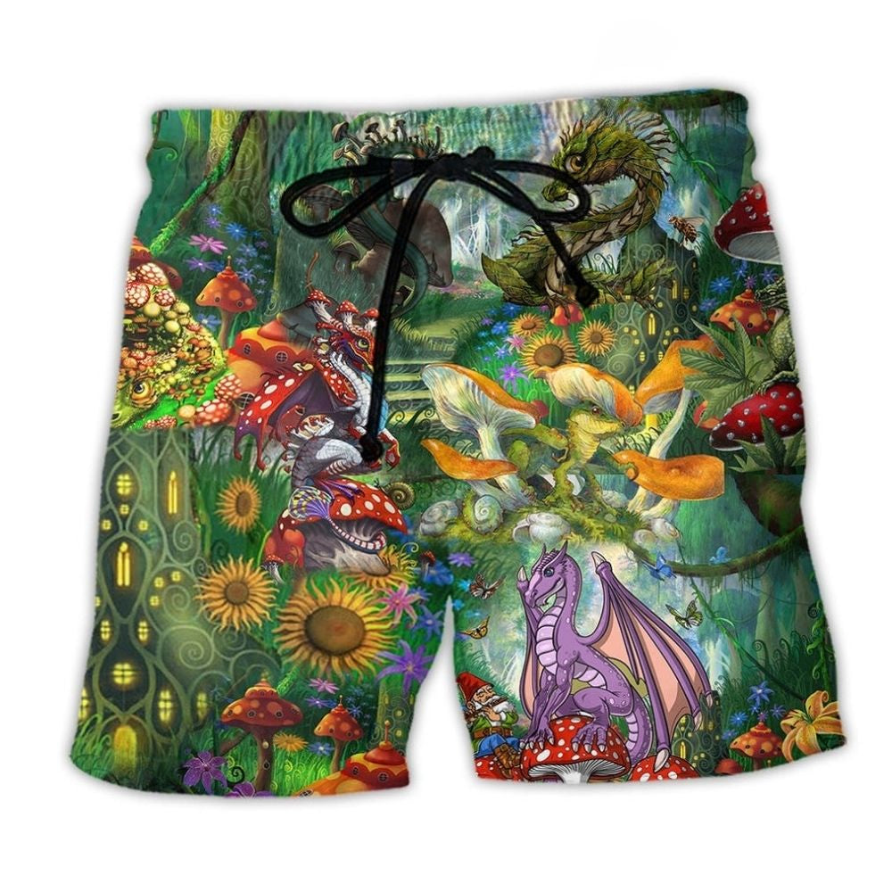 Hippie Dragon Magic Mushroom Art - Beach Short