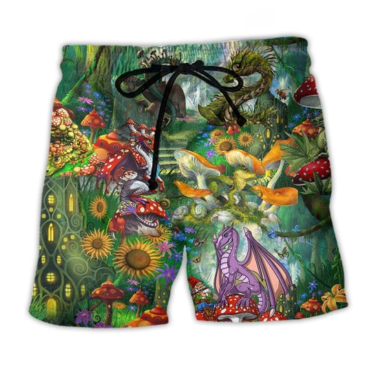 Hippie Dragon Magic Mushroom Art - Beach Short